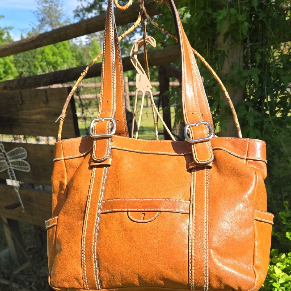 FOSSIL Vintage Tobacco Leather Satchel Tote Bag. EUC.   (BIN 002)